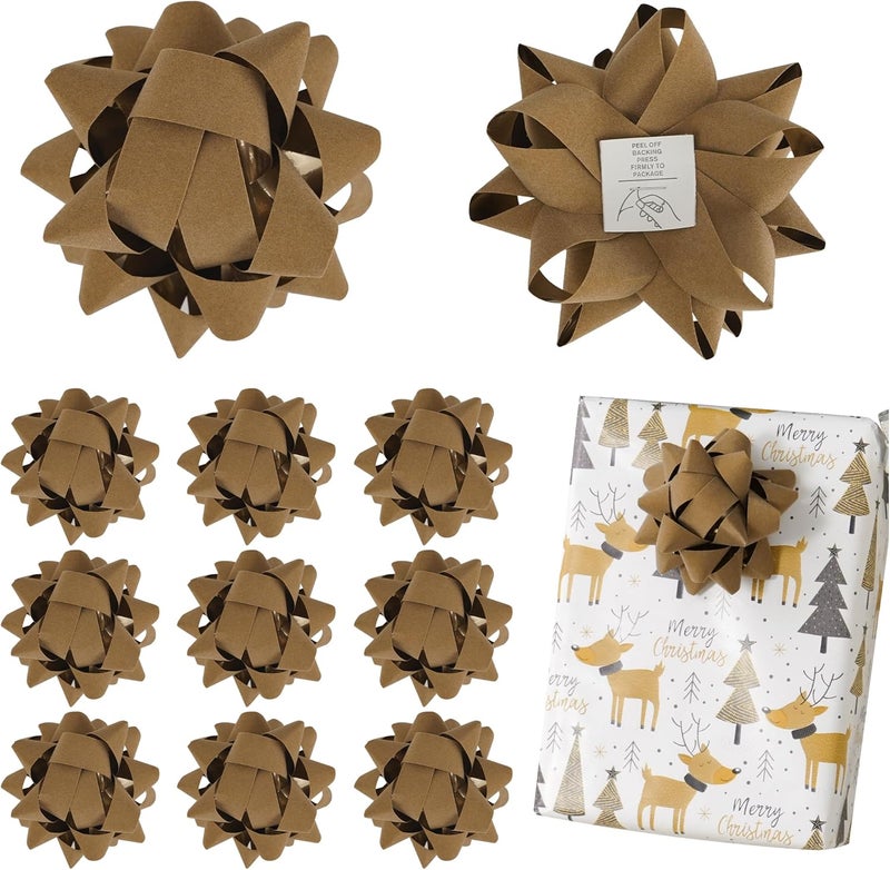 LiBongTa 4.5 Inch Brown Velvet Ribbon Gift Bow Decorative Bows, Premade Christmas Bows for Gift Wrapping Self Adhesive, Wrapping Bows for Presents, Party Favor, Holiday, Wedding, Birthday-12 Counts - Image 1